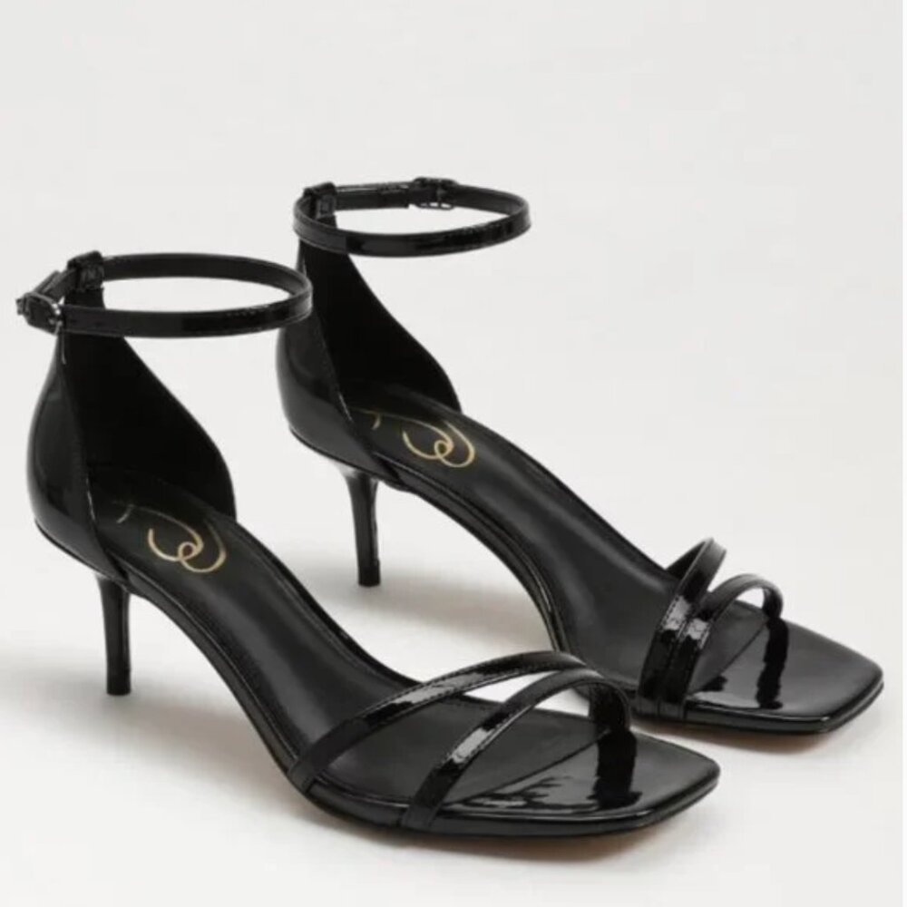 Sam Edelman Black Patent Leather Strappy Ankle Strap Heels